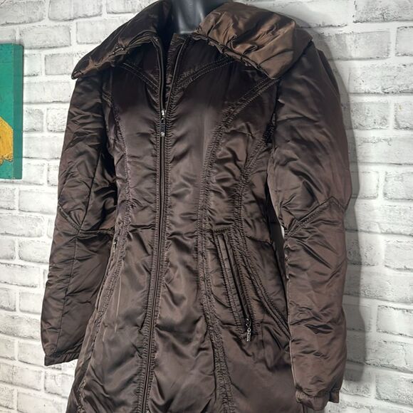 Jessica Simpson S Small Womens Down Filled Jacket Coat Brown Chocolate Parka - Picture 3 of 9